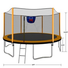 14FT Powder-coated Advanced Trampoline w/Basketball Hoop Inflator Ladder Outdoor