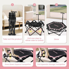 42” Foldable Mini Trampoline, Rebounder Trampoline with Adjustable Foam Handle,