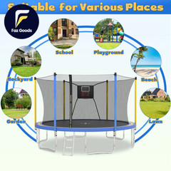 14Ft Trampoline with Basketball Hoop Upgraded round Kids Outdoor Trampoline