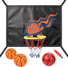 Trampoline Basketball Hoop Attachment, with 3 Basketballs and Pump & Hooks, Easy