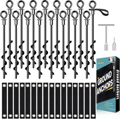 Ground Anchors Screw in 16Pcs, Trampoline Stakes Anchors with Straps Resistant H