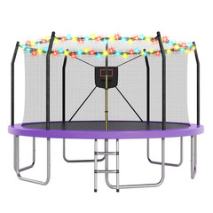Fun Orange 14FT Trampoline w Lights & Basketball Hoop Purple