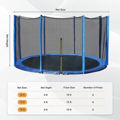 12FT/15FT Trampoline Replacement Net Protection Safety Enclosure Net – Blue