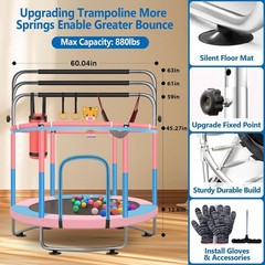60 Toddler Trampoline 5FT Adjustable Indoor Outdoor Enclosure Net
