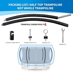 6 Pcs Trampoline Curved Poles with Plastic Tube Cap, Foam Tubes Padding, Moun…