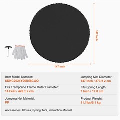VEVOR Replacement Trampoline Mat Fits 12′-15′ Frame 72V-96V-Rings 5.5″-7″ Spring