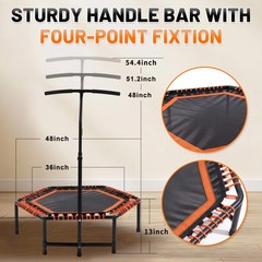 48″ Mini Rebounder for Adults with Adjustable Handle Bar Bungee Ropes Trampoline