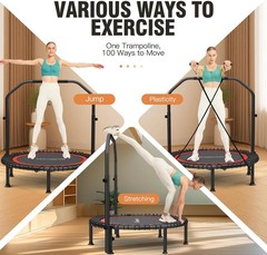 450lbs Exercise Trampoline w/Adjustable Handle Round 40” Jumping Rebounder