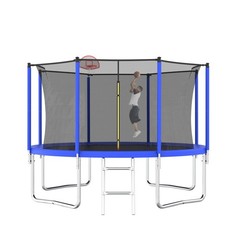 14FT Trampoline with Enclosure Net Outdoor Sports Fitness Equipment