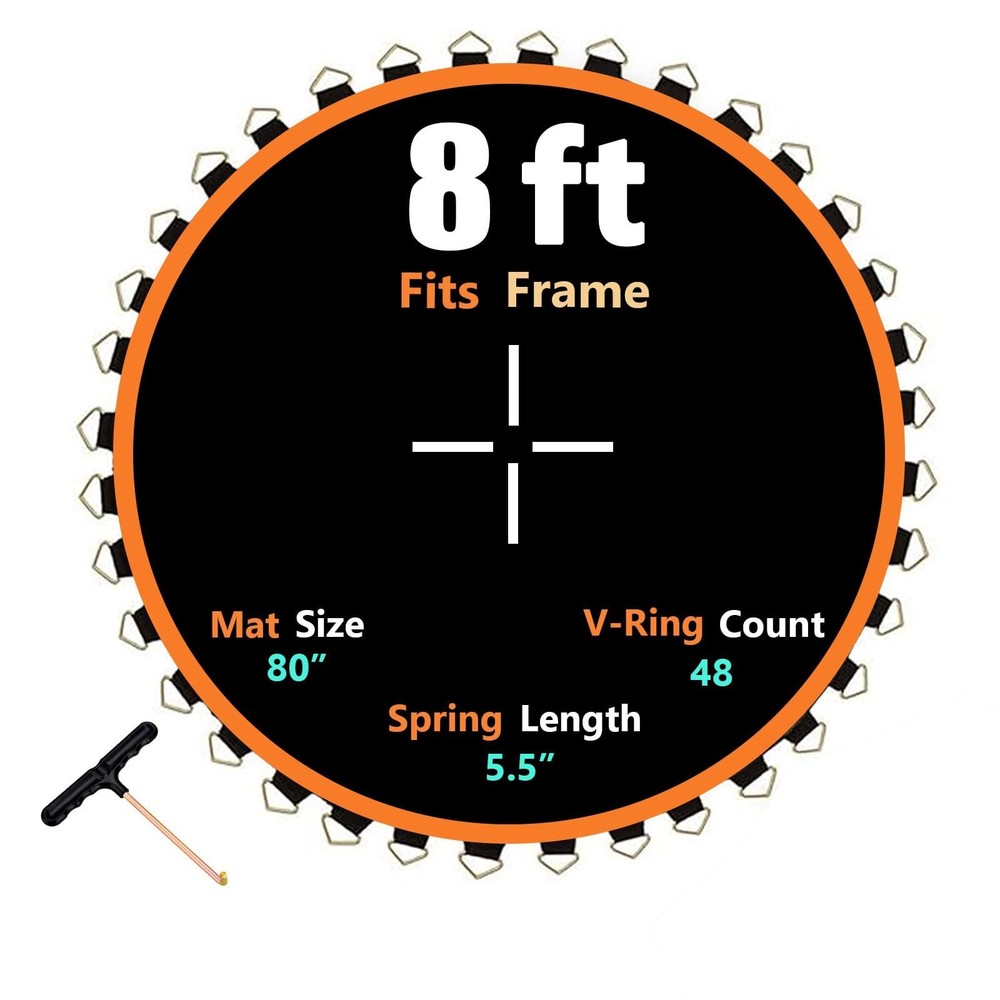 80″ Trampoline Replacement Mat, Fits 8FT Round Frame, 48 V-Rings, UV-Resistant