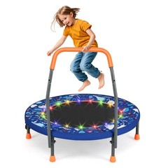 36″ Foldable Kid Trampoline w/ 20 LED Lights Foam Handlebar Padded Safety Cover