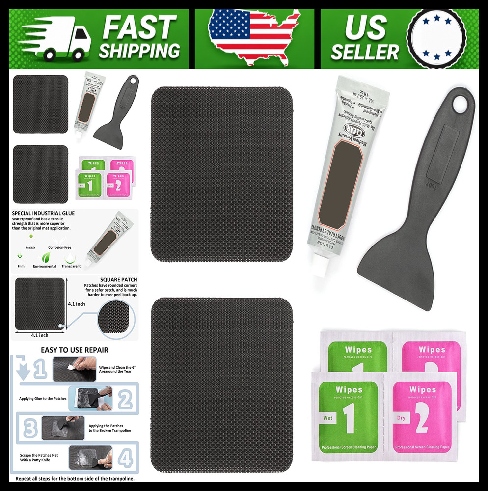 Trampoline Patch Repair Kit 4″X 4″ Square On Patches | Repair Trampoline Mat