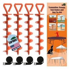 USA 4 Pack Heavy Duty Ground Stakes,Industrial Grade Spiral Steel Screw-In Tramp