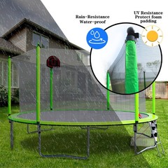 16FT Trampoline w/ Basketball Hoop Pump and Ladder Soccer Goal for Kids Outdoor