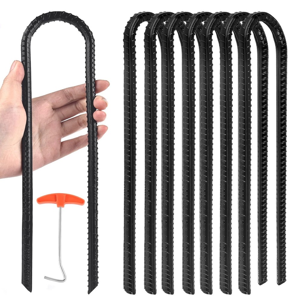Trampoline Ground Wind Stakes Anchors High Wind Heavy Duty, 8 Pack 12 Inch U-…