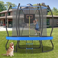 8ft 10ft Trampoline with Basketball Hoop & Ladder Outdoor Backyard Trampolines