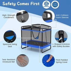 Trampoline Kids 70” Toddler Rebounder W/ Detachable Swing Horizontal Bar