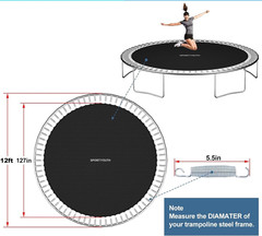 Trampoline Mat 12 Foot 72 Ring Replacement w/ Pull Hook Gloves 5.5-7 Inch Spring