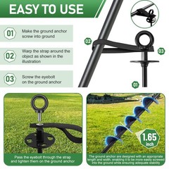 Heavy Duty Ground Anchors Screw In 4 Pack with Straps for Trampoline Shed Gazebo
