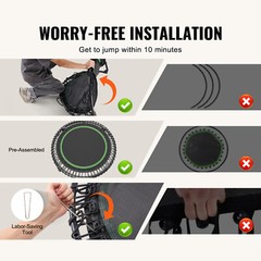 40″ Foldable Mini Fitness Trampoline Adults Exercise Rebounder with Handle