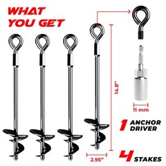15″ Ground Anchors Screw-in – Heavy Duty for High Winds – Ground Stakes – Earth
