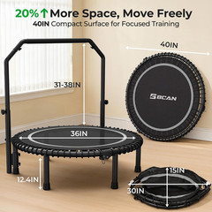 BT2 450/550LBS Mini Rebounder Trampoline for Adults with Bar, Fitness Trampoline