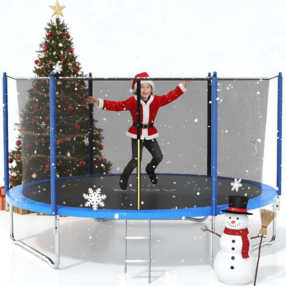 GVDV Outdoor Trampoline, 10′ Backyard Recreational, Blue