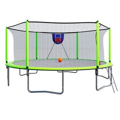 15FT Trampoline w/ Basketball Hoop, Safety Net & Ladder, ASTM Certified