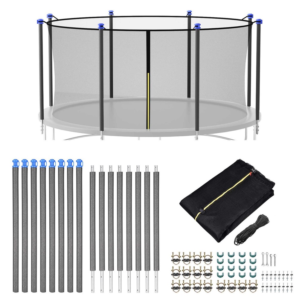 15FT Trampoline Enclosure Net & Pole Replacement for 8 Straight Poles Trampoline