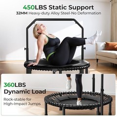 BT2 450/550LBS Mini Rebounder Trampoline for Adults with Bar, 40IN 40IN-BLACK