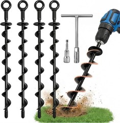 Ground Anchors Heavy Duty, 15in Steel Spiral Ground Stakes Screw in, 4 Pack E…
