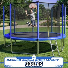 14FT Trampoline with Enclosure Net Outdoor Sports Fitness Equipment