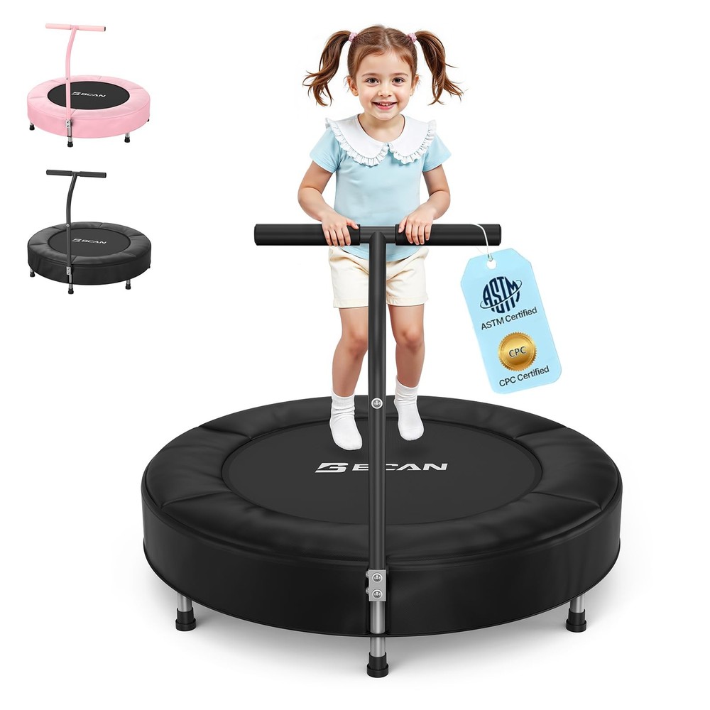 FED FITNESS 36” Kids Mini Trampoline With Handle & Safe Thickened Cover