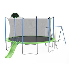 12FT Trampoline w/Slide and Swings, ASTM Approved Large Recreational Trampoline