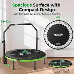 Ultra Stable Mini Trampoline 330 lbs Capacity Adjustable Handle Indoor Exercise