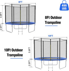 Trampoline with Safety Net for Kids Outdoor 8FT-15FT ASTM 400LBS