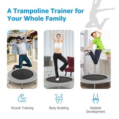 38” Folding Mini Trampoline Fitness Rebounder w/ Safety Pad Silver & Black
