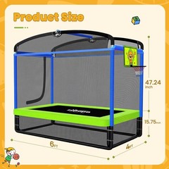Rectangle Kids Trampoline 6FT with Basketball Hoop, and Safety Net
