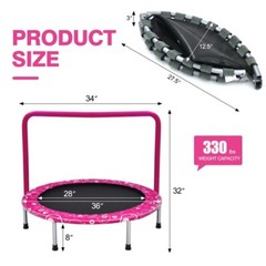 36″ Outdoor Kids Toddler Foldable Trampoline Jumping with Full Covered Handrail