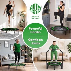 Rebounder Trampoline for Adults with Bar and Elastic Bands, 450/550 40″ Green