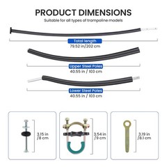 6PCS Trampoline Replacement Straight/Curved Poles | 8-16FT Universal Enclosure P