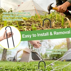 NONMON 12 Inch 16 Pack Ground Anchors Heavy Duty Rebar Stakes Garden Stakes U…