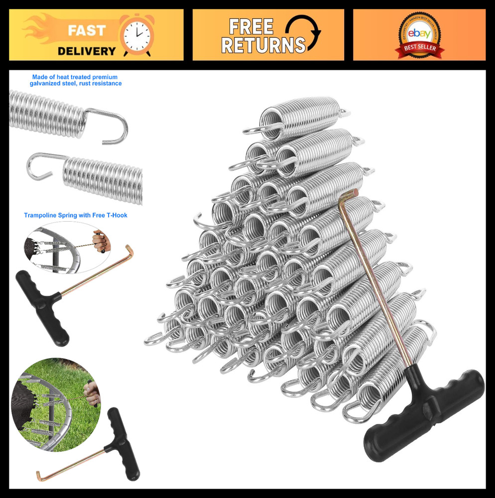 40 Pack Heavy Duty 5.5” Galvanized Steel Trampoline Springs with T Hook – Outdoo