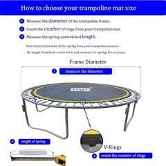 Bzzter 16FT Trampoline Replacement Mat 108 V-Rings Fits 6.5-7″ Springs Black