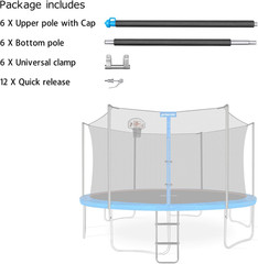 Universal Trampoline Replacement Enclosure Poles with Clamp and Hardware Fits 6