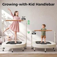 56IN 2-Person Kids Trampoline, Safe-Elastic Band Foldable Frame White