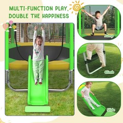 7ft Trampoline with Slide and Ladder Indoor Outdoor Safety Trampolines for Kids