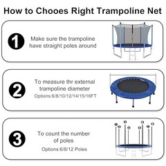 Trampoline Safety Net 6FT 8FT 10FT 12FT 14FT 15FT 16FT Round 14FT-8Poles Black