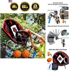 Trampoline Basketball Hoop, Fits Straight and Curved Pole Basketball Hoop for…