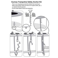 Set of 4 Heavy Duty Trampoline Stakes Corkscrew Anchor Kit with Belt Straps